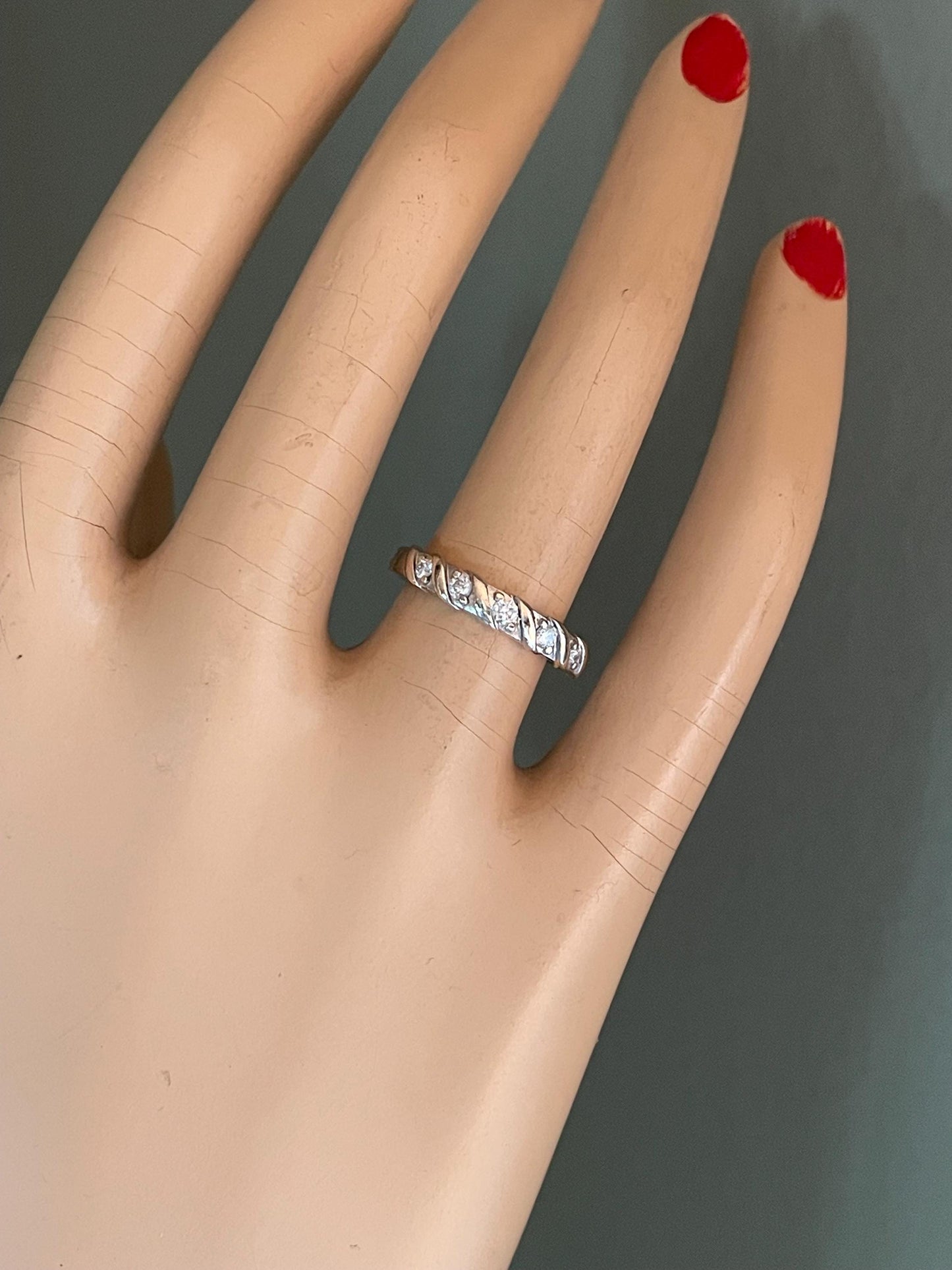 10K Yellow and White Gold Diamond Swirl Band / Stacking Ring