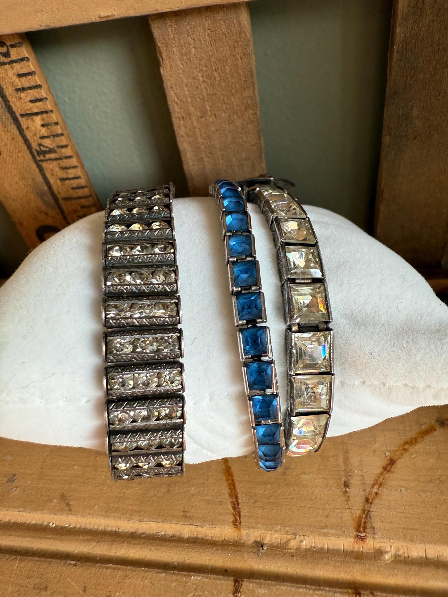 C1930-1940 Art Deco Sterling Silver Crystal / Rhinestone Link Bracelets Pick One or All