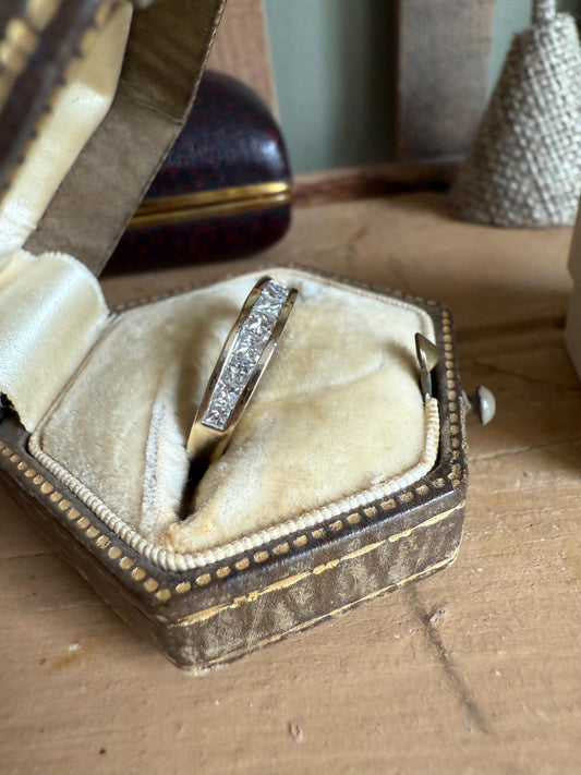 14K Yellow Gold Vintage Princess Cut Natural Diamond Band Ring .50 ctw