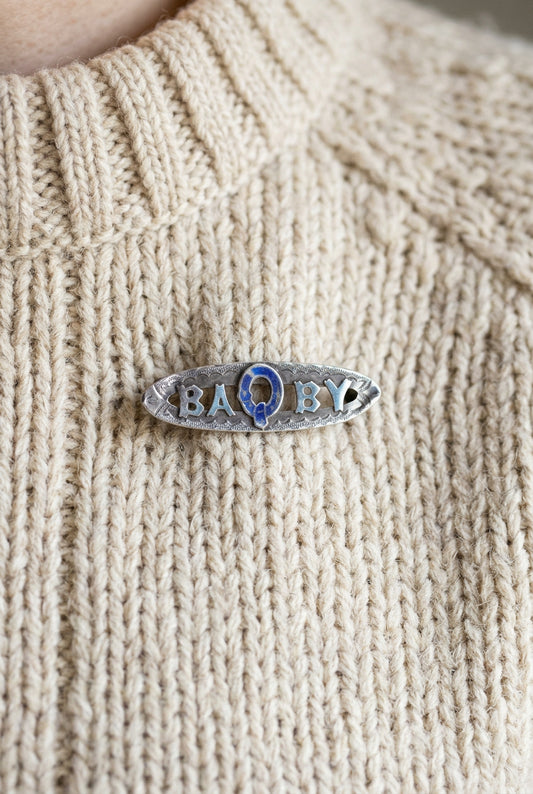 Antique Sterling Silver Chester 1889 Enamel Belt Motif Baby Brooch