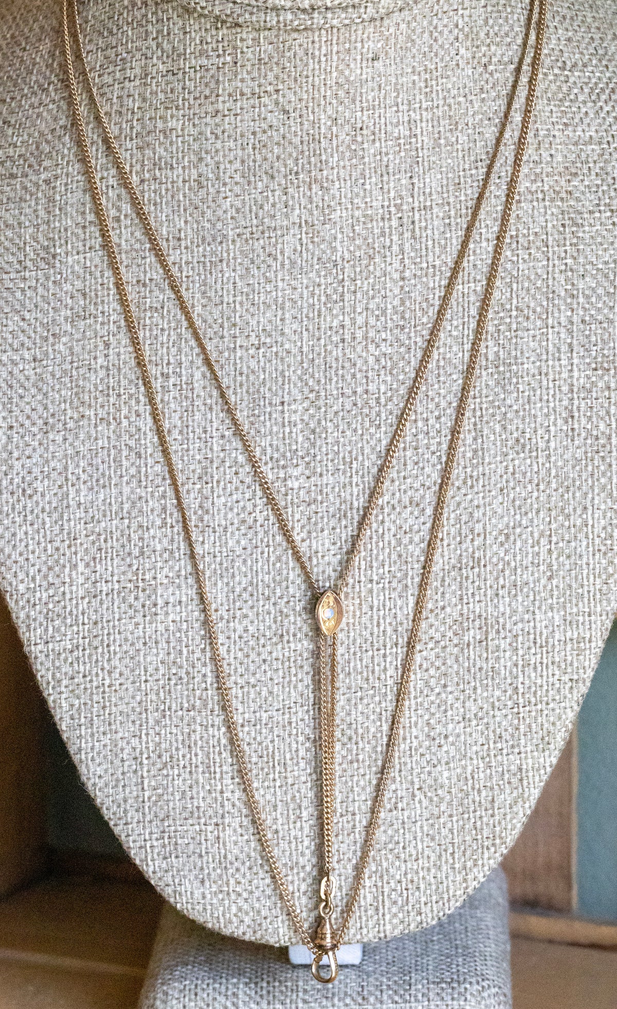 Victorian Long Gold Filled Opal Set Slide Watch Chain