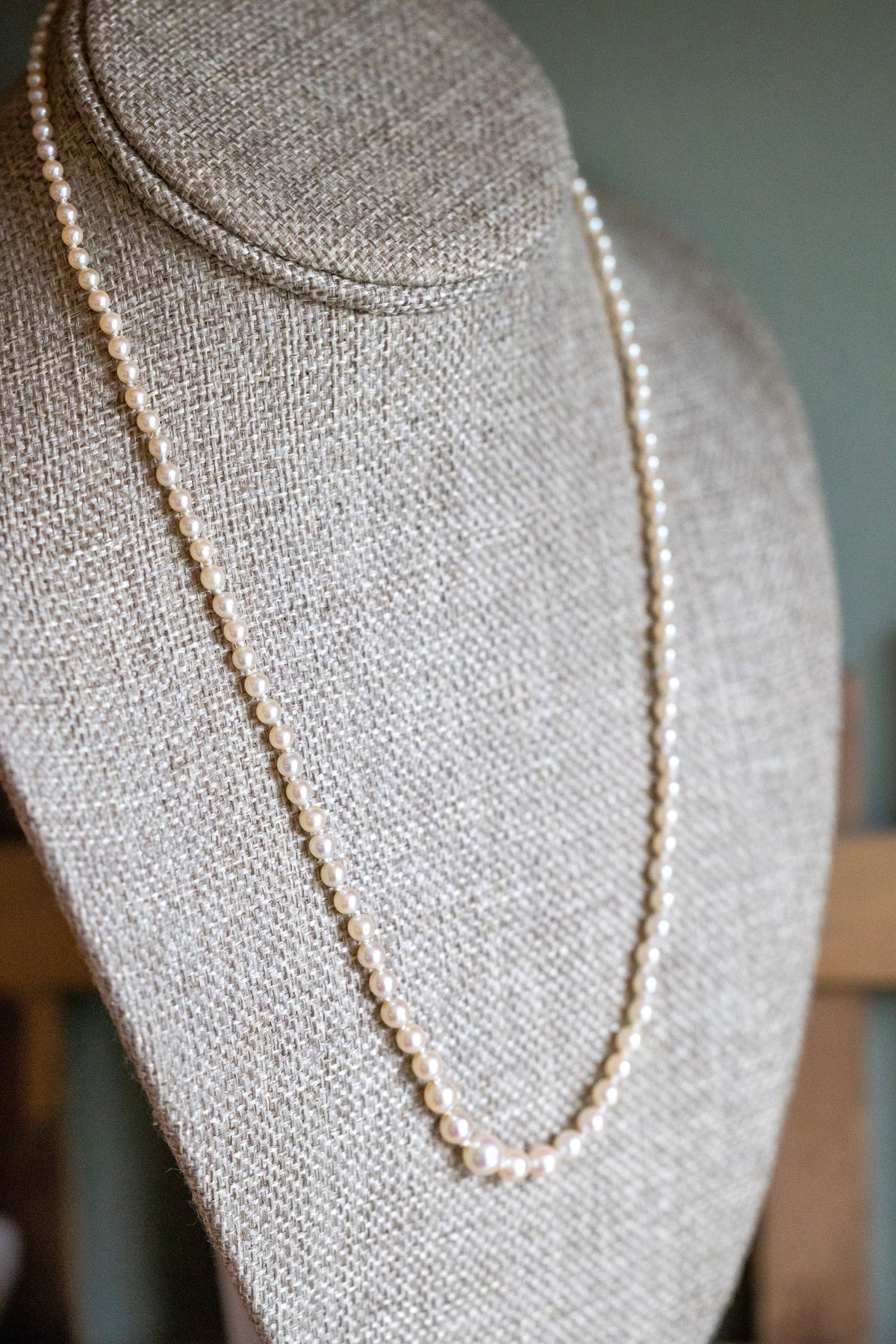 c1930-1940 Graduated Cultured Pearl Strand Necklace with 14K White Gold Clasp