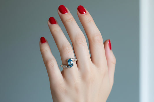 Handmade Vintage 14K White Gold Aquamarine and Diamond Ring
