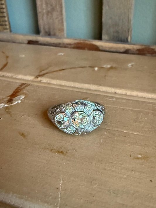 Vintage Art Deco Iridium Platinum Old European Cut Diamond Ring 1.30 CTW