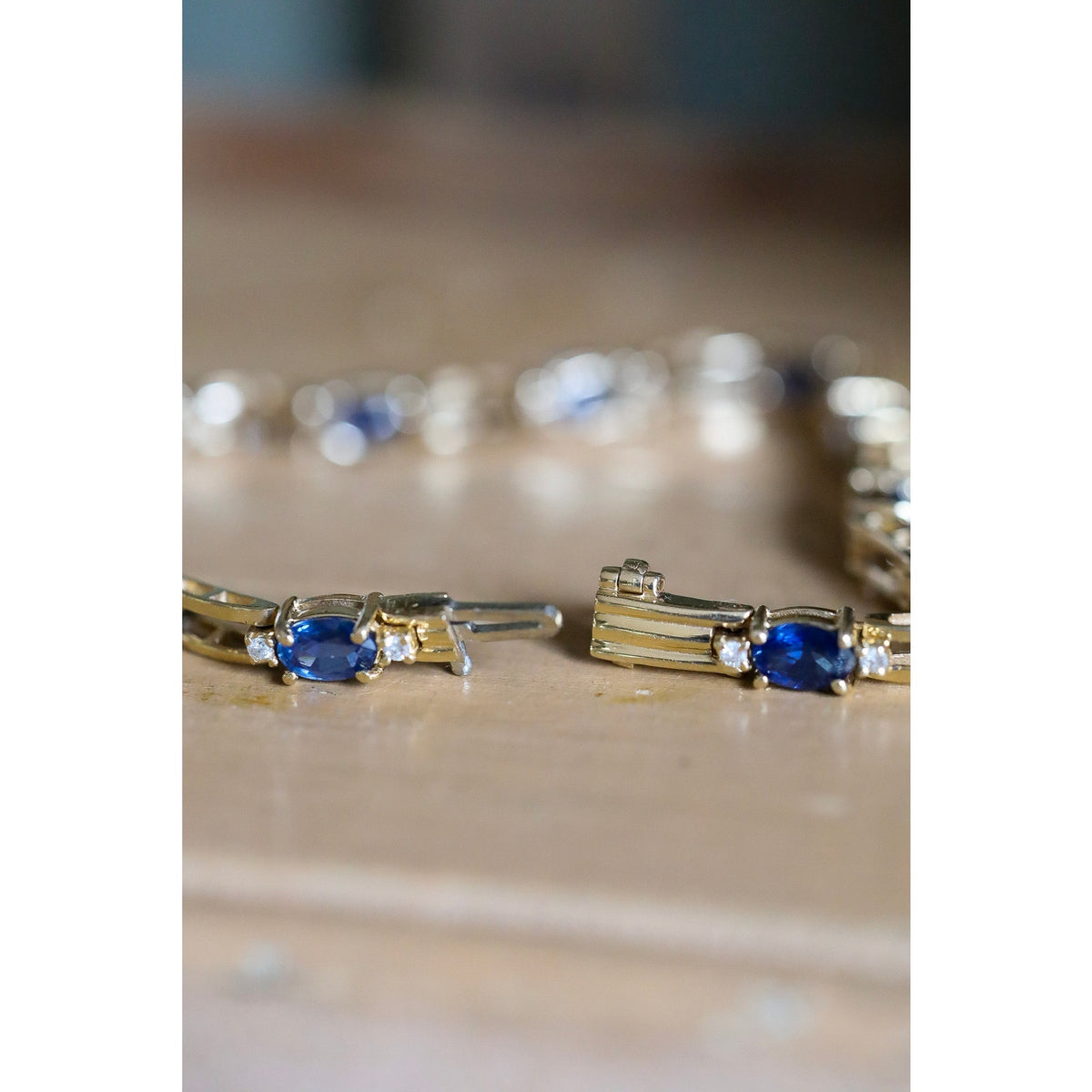 A Vintage Natural Sapphire and Diamond 14K Yellow Gold Bracelet