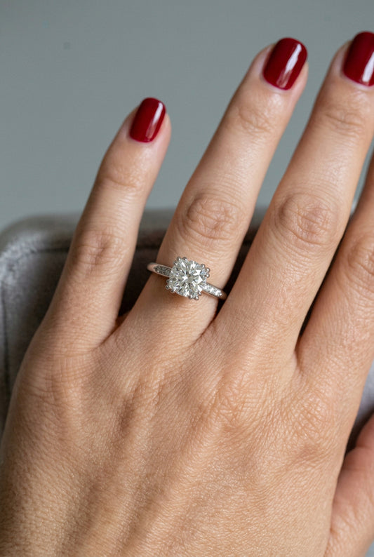 Mid Century Platinum 1.52 -1.54 Carat Natural Diamond Ring
