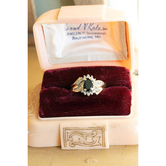 Vintage 14K Yellow Gold Natural Sapphire and Diamond Ring