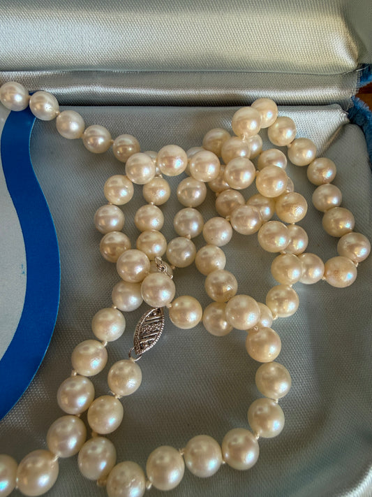 Vintage 14K White Gold Seaborne Cultured Pearl Strand 30 Inches
