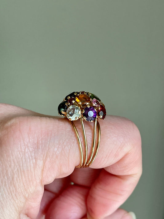 Mid Century 18K Gold Multi Gemstone Tutti Frutti Ring