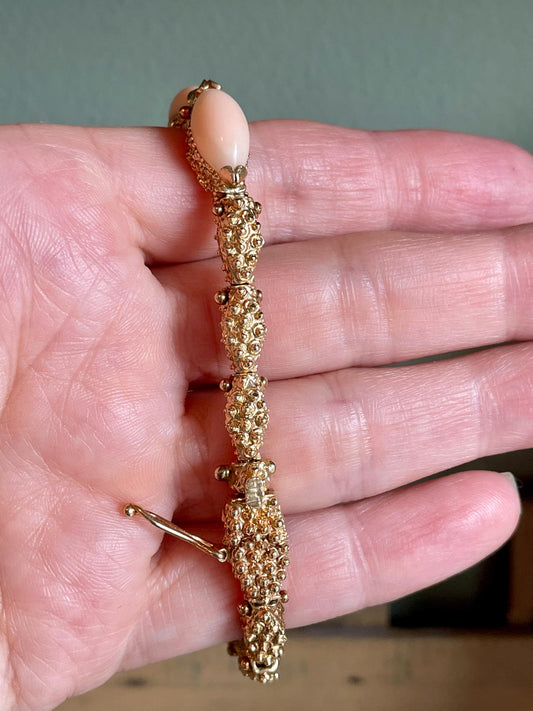 1960's Angel Skin Coral 14K Yellow Gold Bracelet