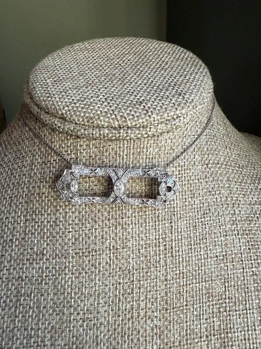 Art Deco Platinum Diamond Converted Brooch to Pendant -You Can Wear Two Ways