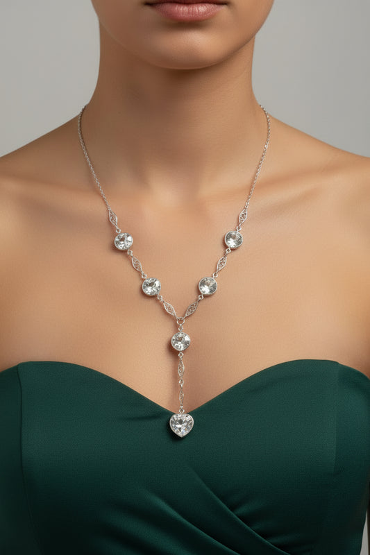 C1920 Rhodium Plated Art Deco Cut Crystal Dangle Necklace