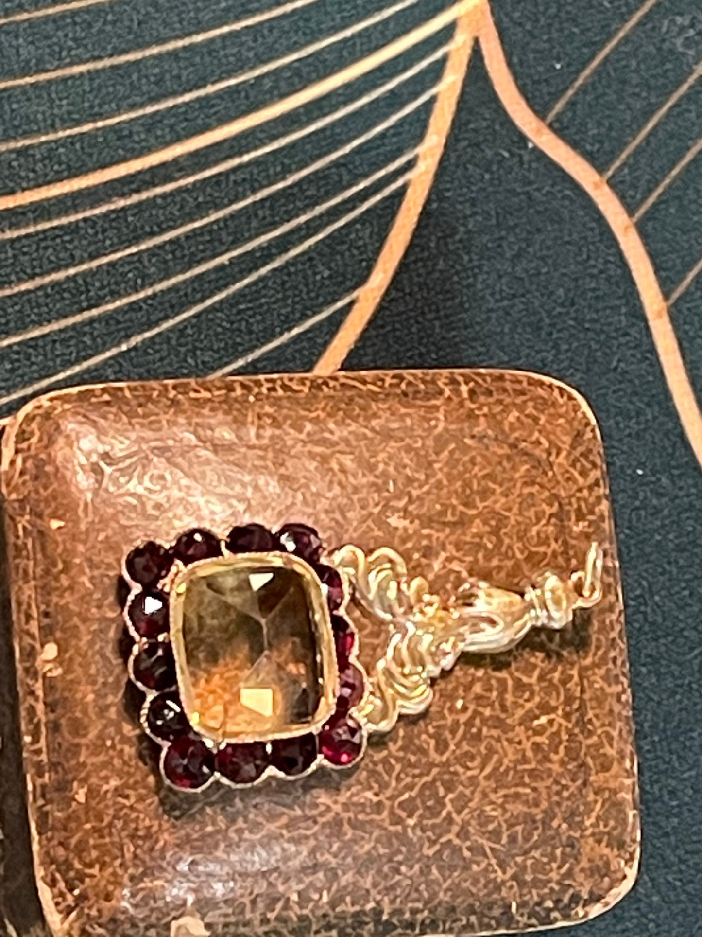 Antique Victorian Hand Pendant: Citrine & Bohemian Garnets