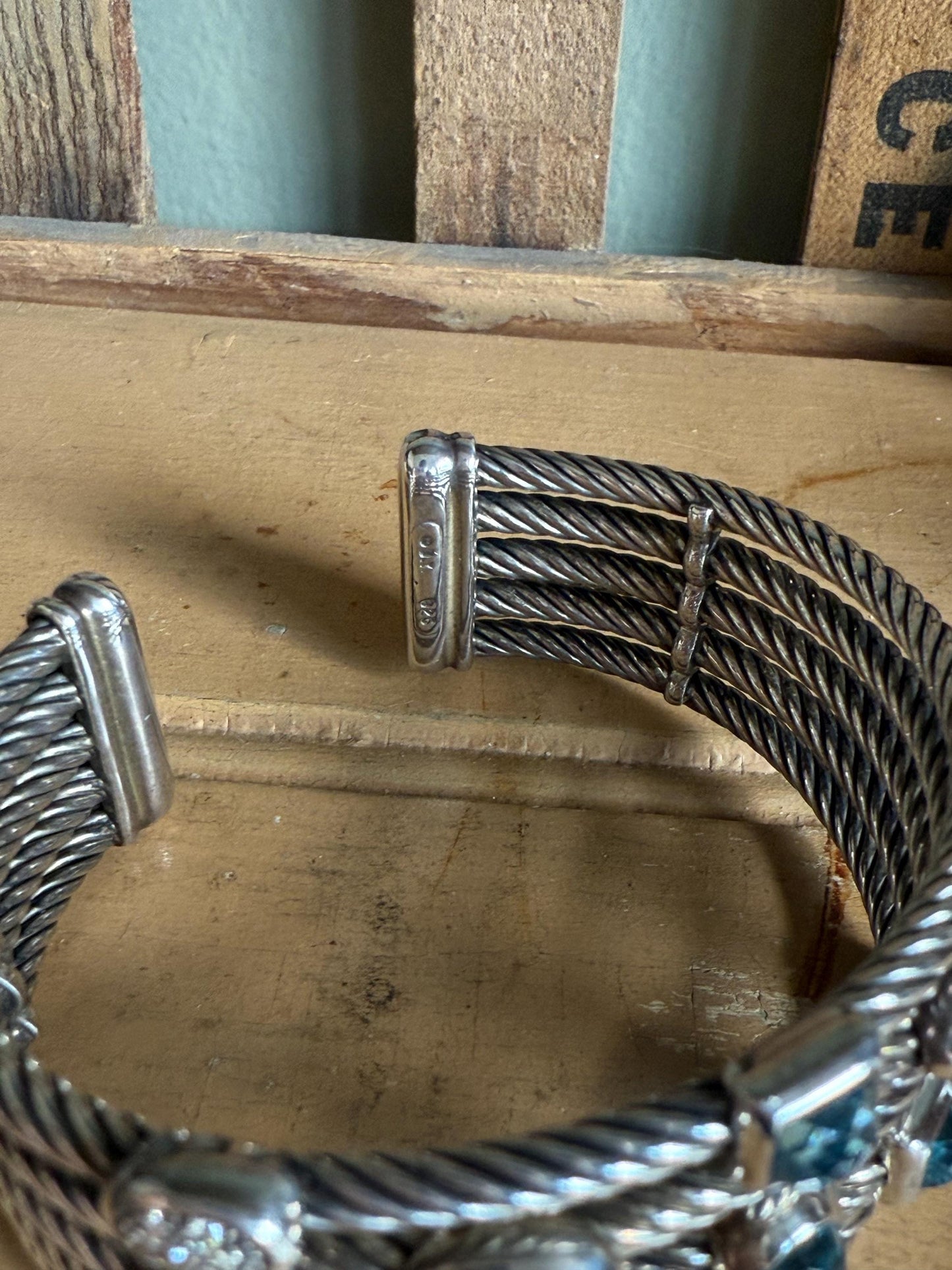 David Yurman Confetti Topaz and Iolite and Diamond Twisted Cable Cuff Bracelet