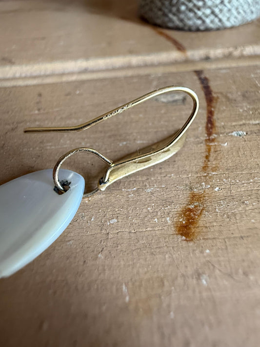 Vintage 14K Yellow Gold Carved Mother of Pearl Dangle Earrings