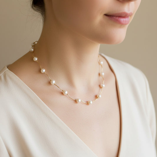 14K Yellow Gold Cultured Pearl Necklace 16" Length