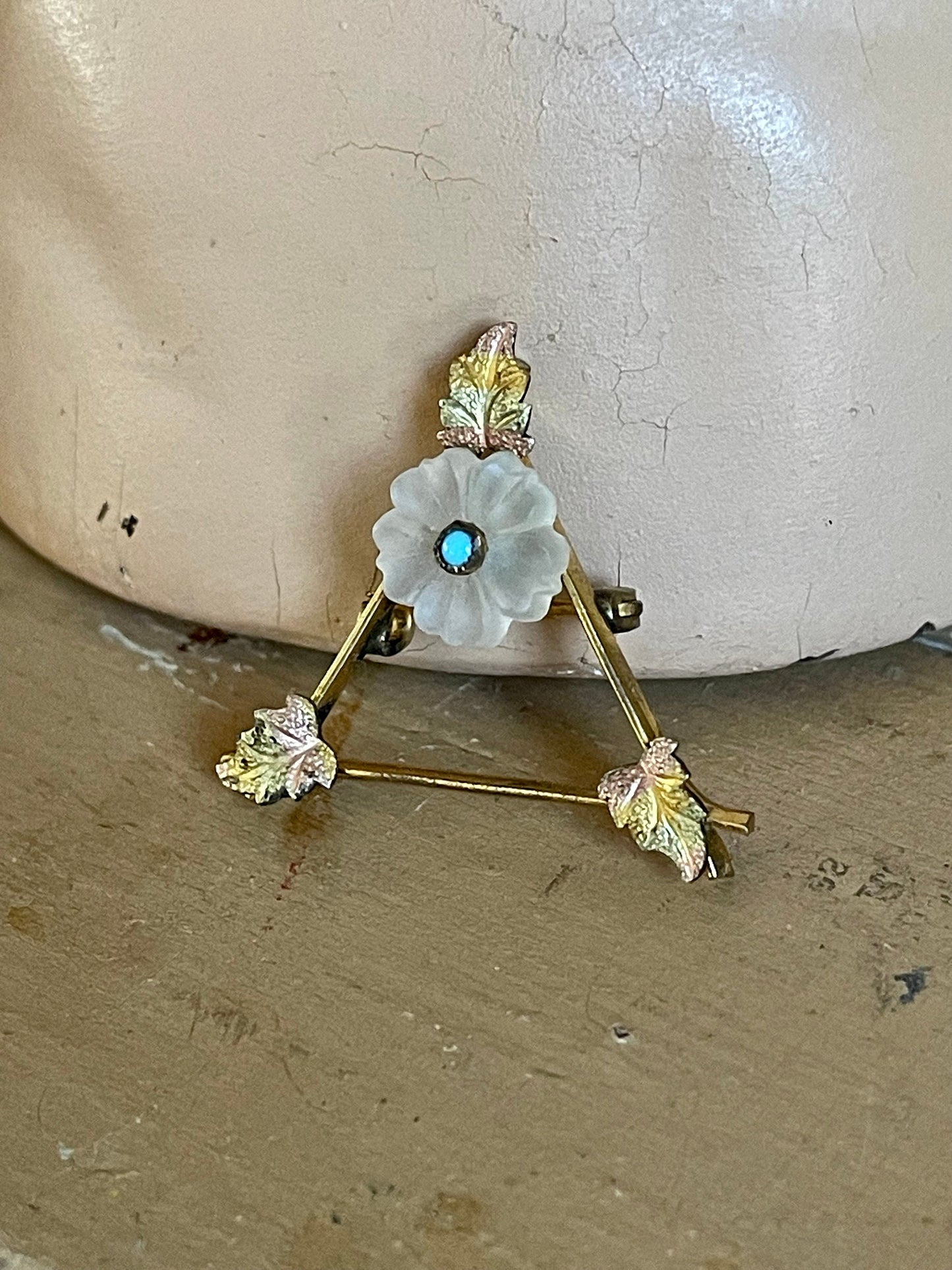 Antique Victorian Tri Color Gold Filled Flower Turquoise Brooch