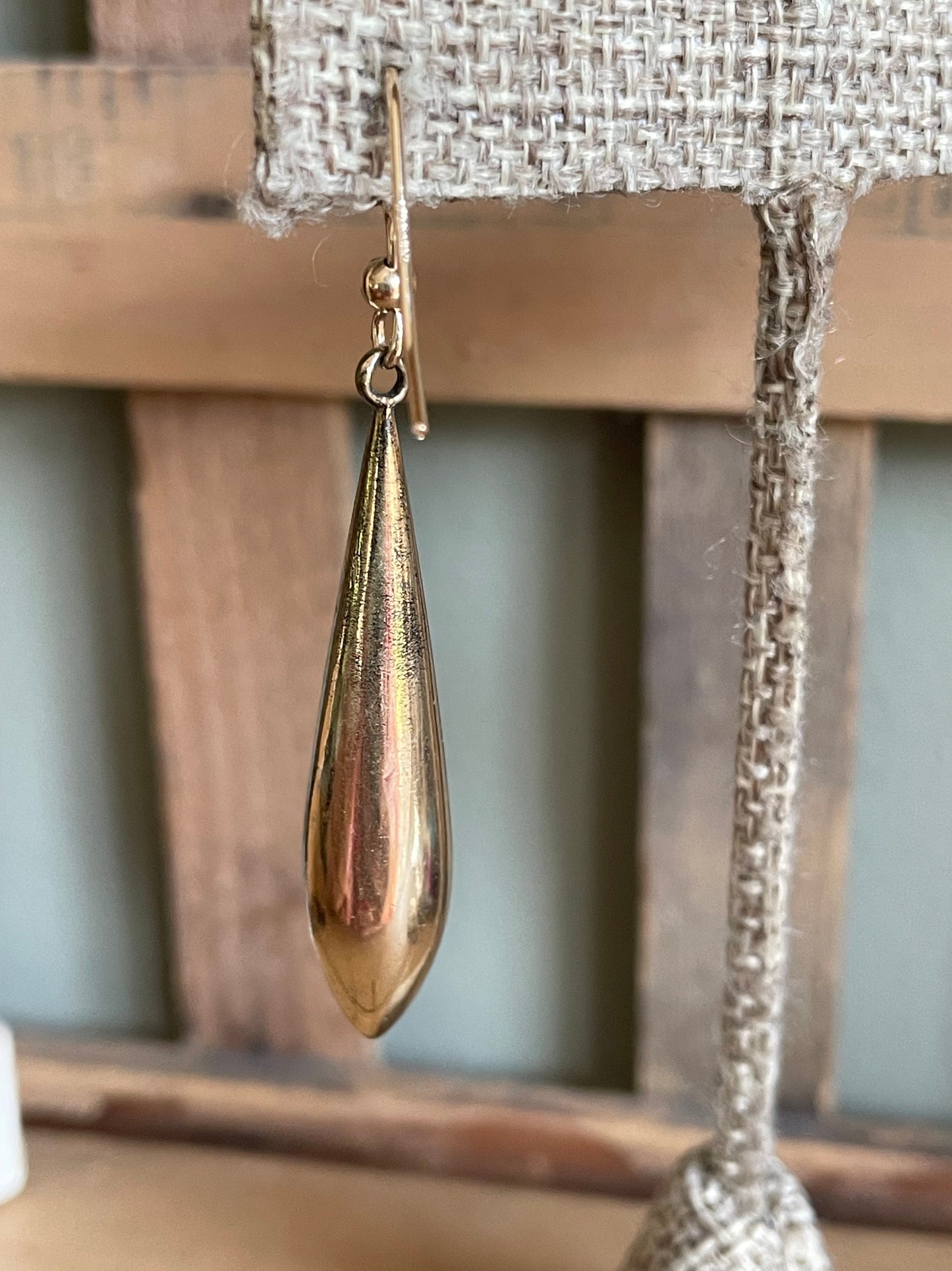 c1880 Victorian Gold Filled Black Tracery Enamel Torpedo Earrings