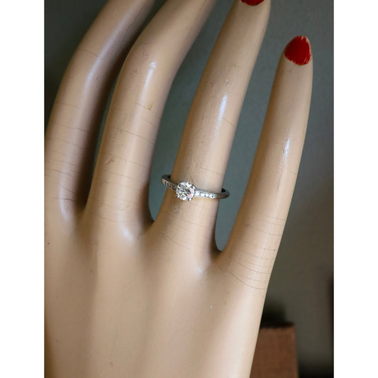 Art Deco 1940 Iridium Platinum .35 Ct Old European Cut Diamond Ring
