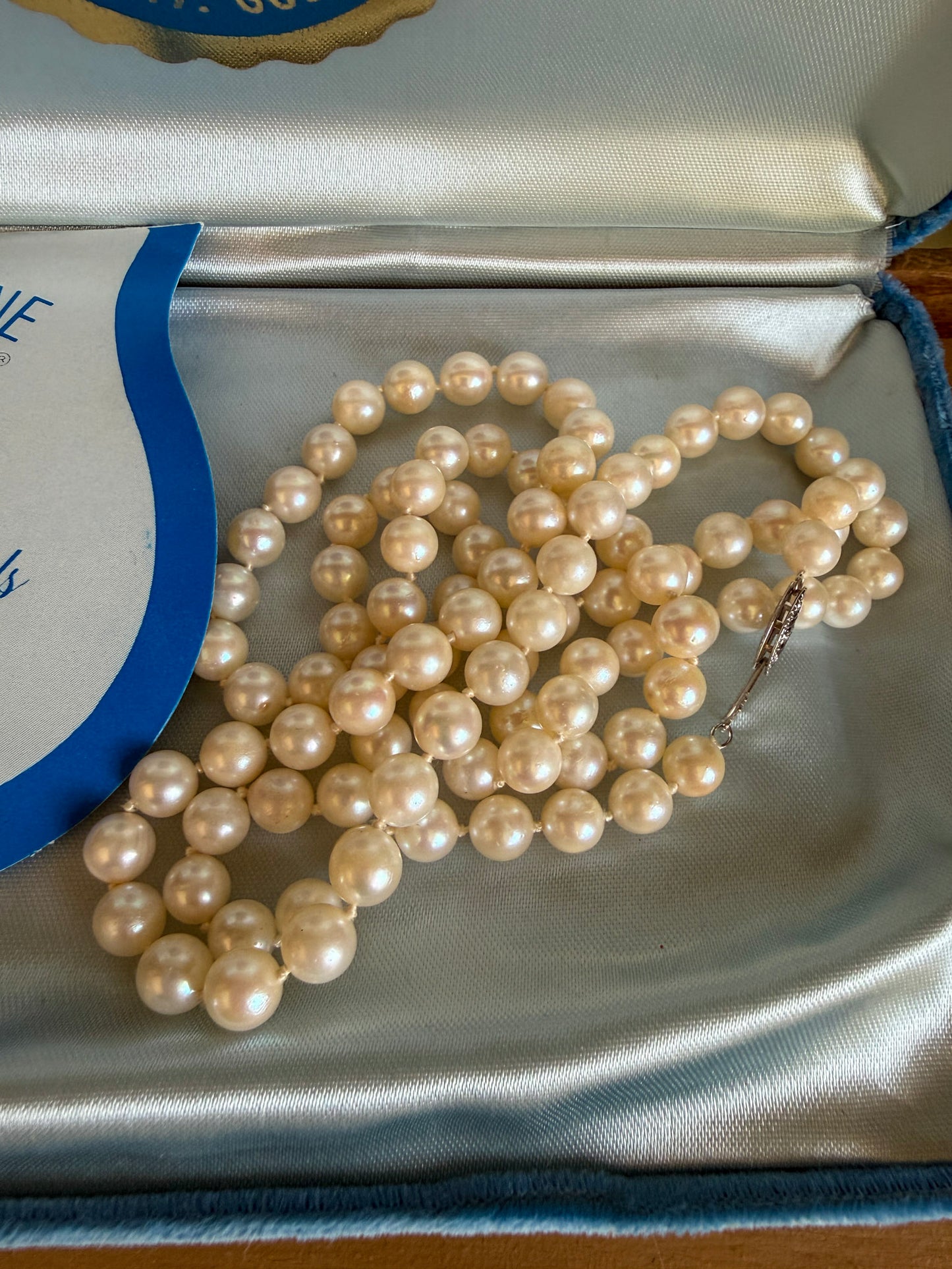 Vintage 14K White Gold Seaborne Cultured Pearl Strand 30 Inches