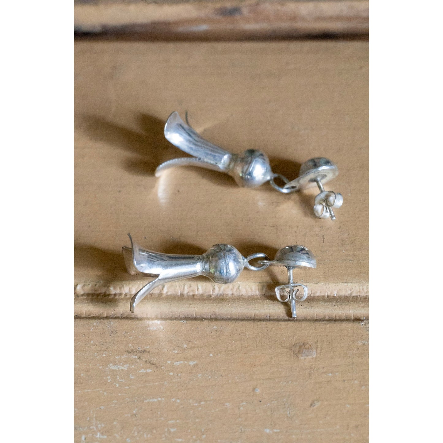 Vintage Sterling Silver Navajo Sterling Silver Squash Blossom Earrings
