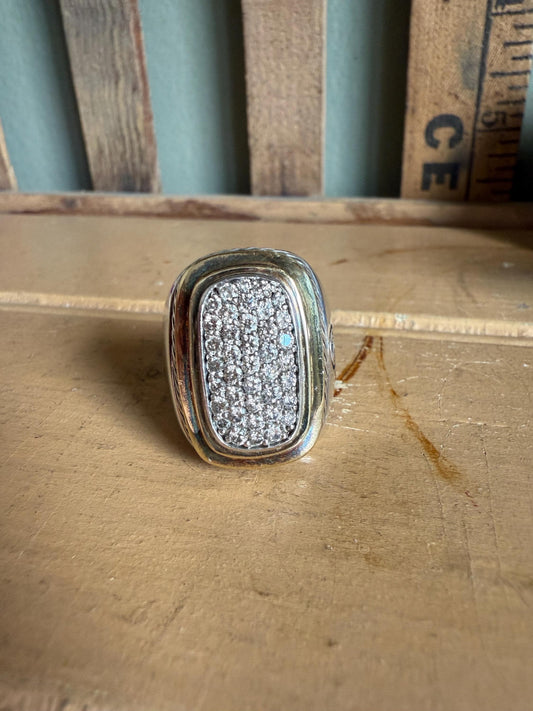 A Vintage David Yurman Albion Diamond Fine Pave Sterling 18K Ring Size 6.5