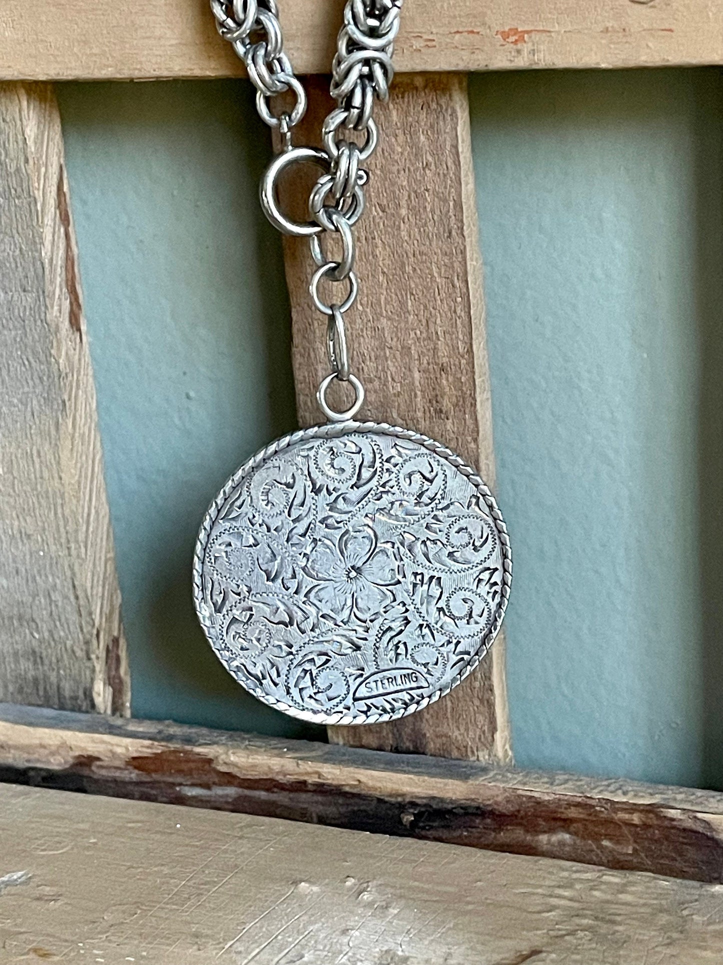 Sterling Silver Thick Byzantine Link Huge Charm Bracelet