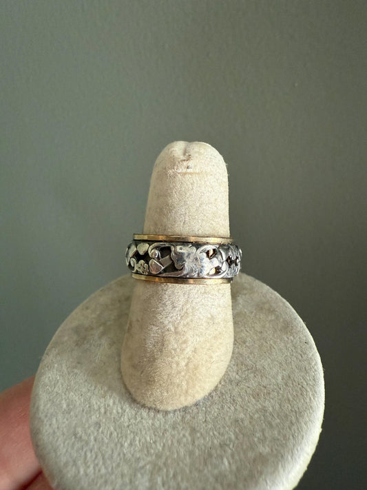 C1940 Vintage Sterling and Gold Sweetheart Floral Eternity Band