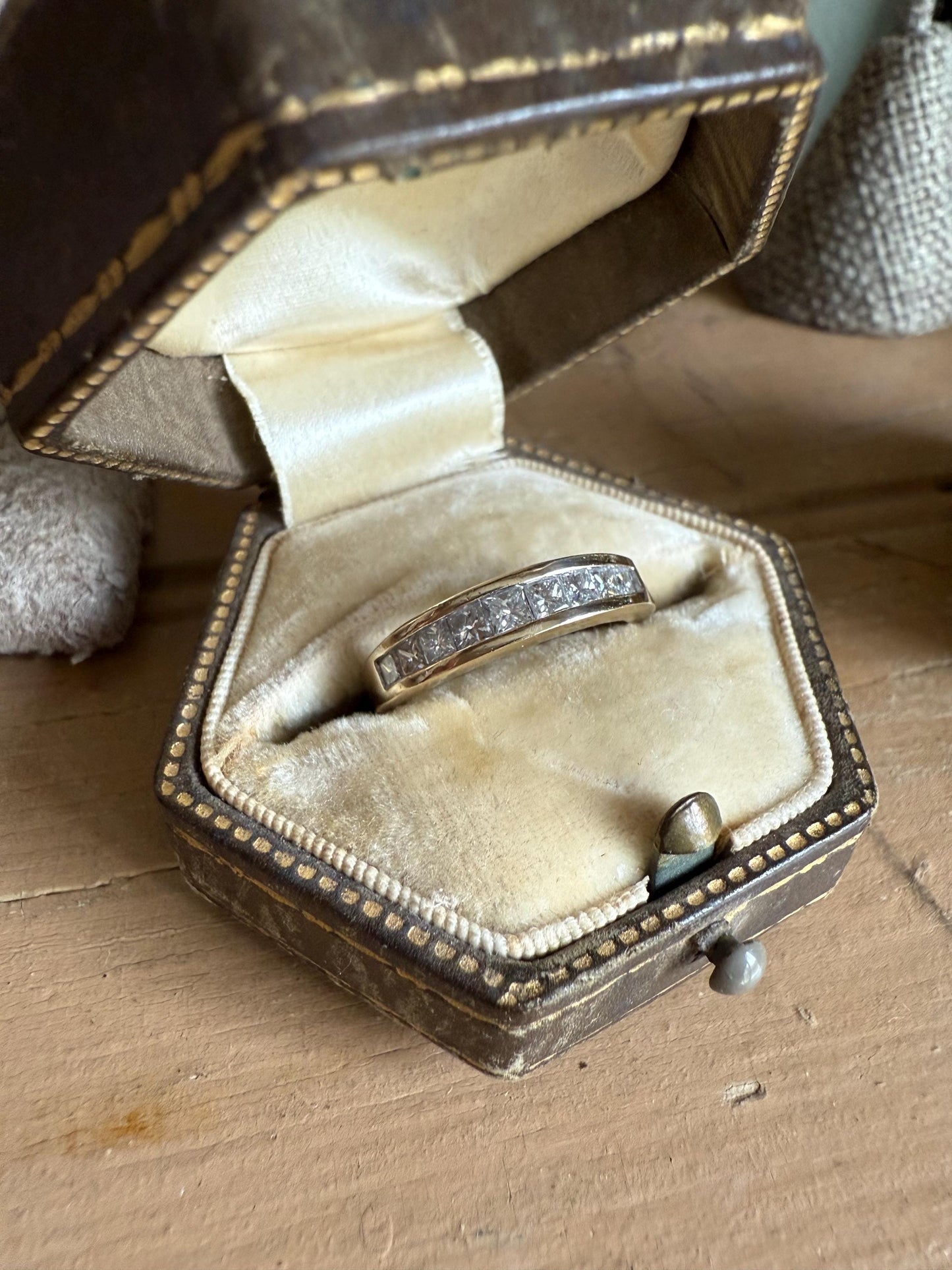 14K Yellow Gold Vintage Princess Cut Natural Diamond Band Ring .50 ctw