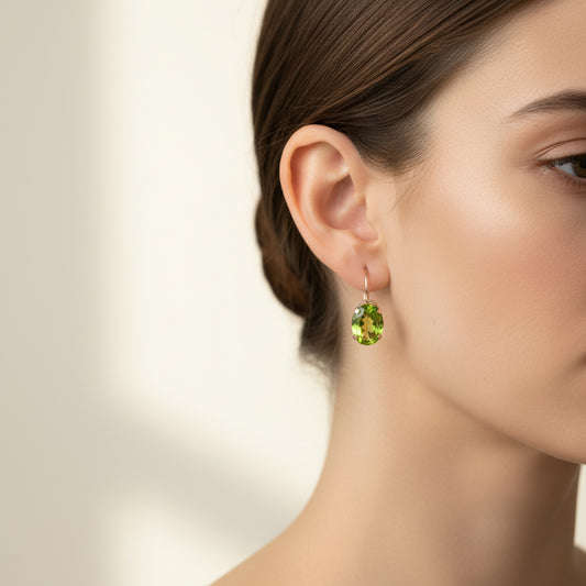 Pair of Natural Peridot 10K Yellow Gold Dangle Earrings