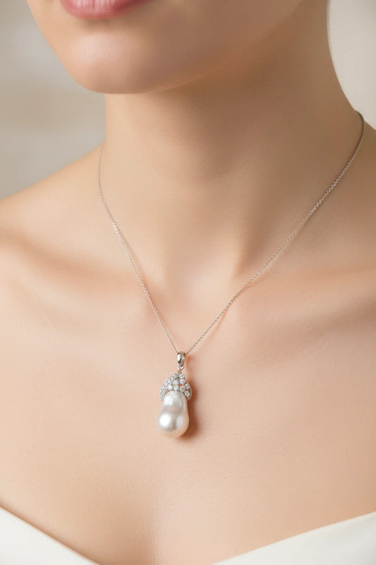 A Vintage 18K White Gold South Sea Pearl and Diamond Pendant