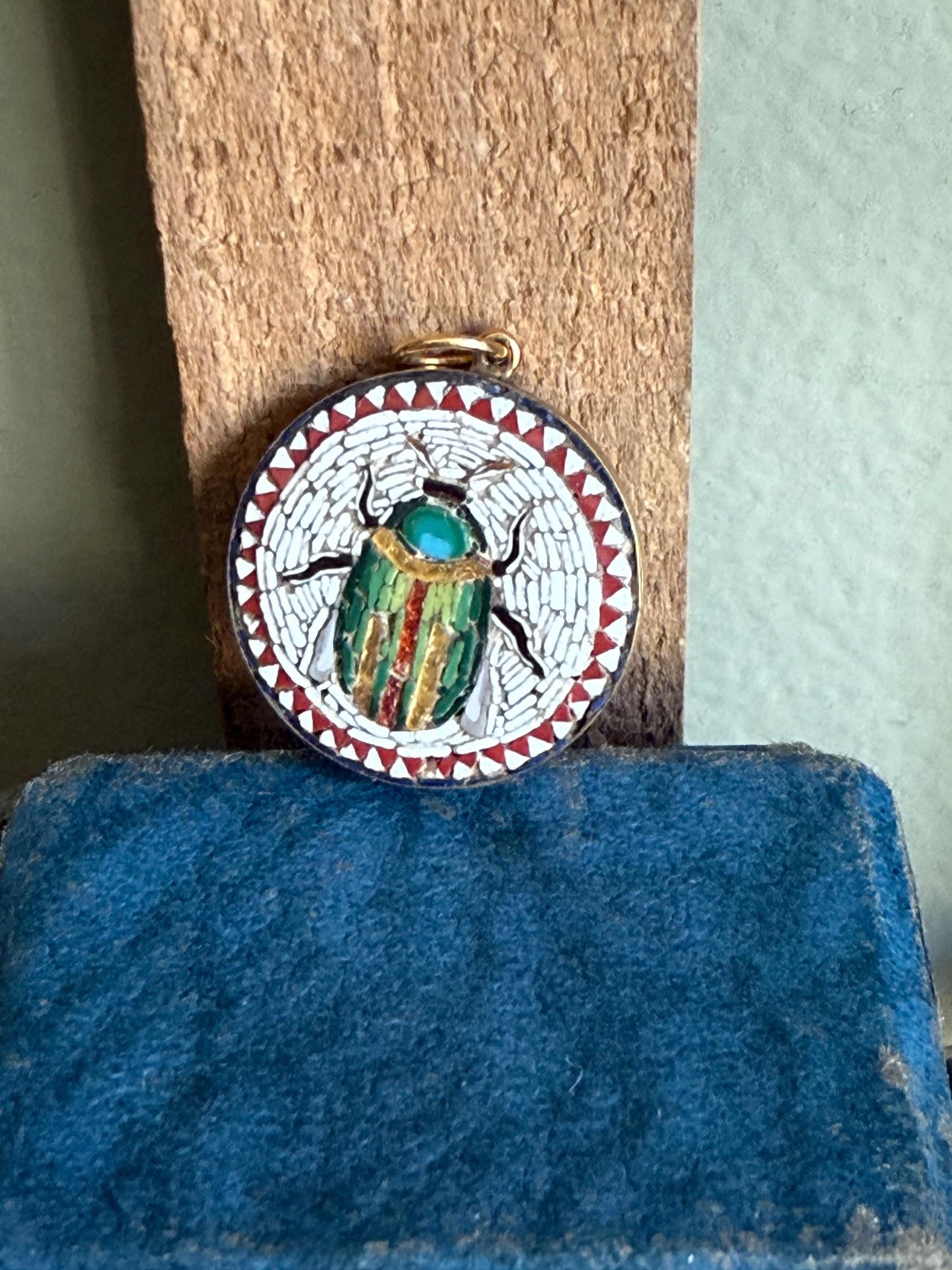 1890's Egyptian Revival Antique Victorian Foil Mosaic Scarab Pendant