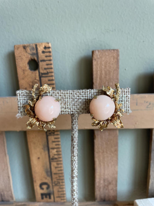 1960's Angel Skin Coral 14K Yellow Gold Buccellati Style Earrings