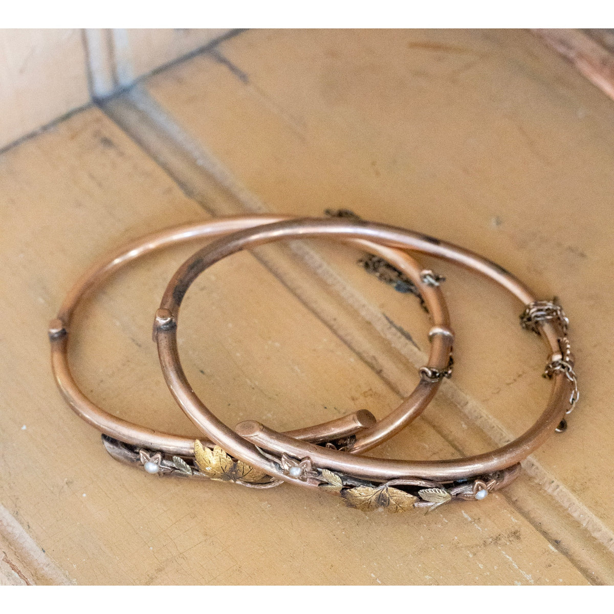 Antique Victorian Gold Filled Matching Wedding Bridal Pearl Set Bangles