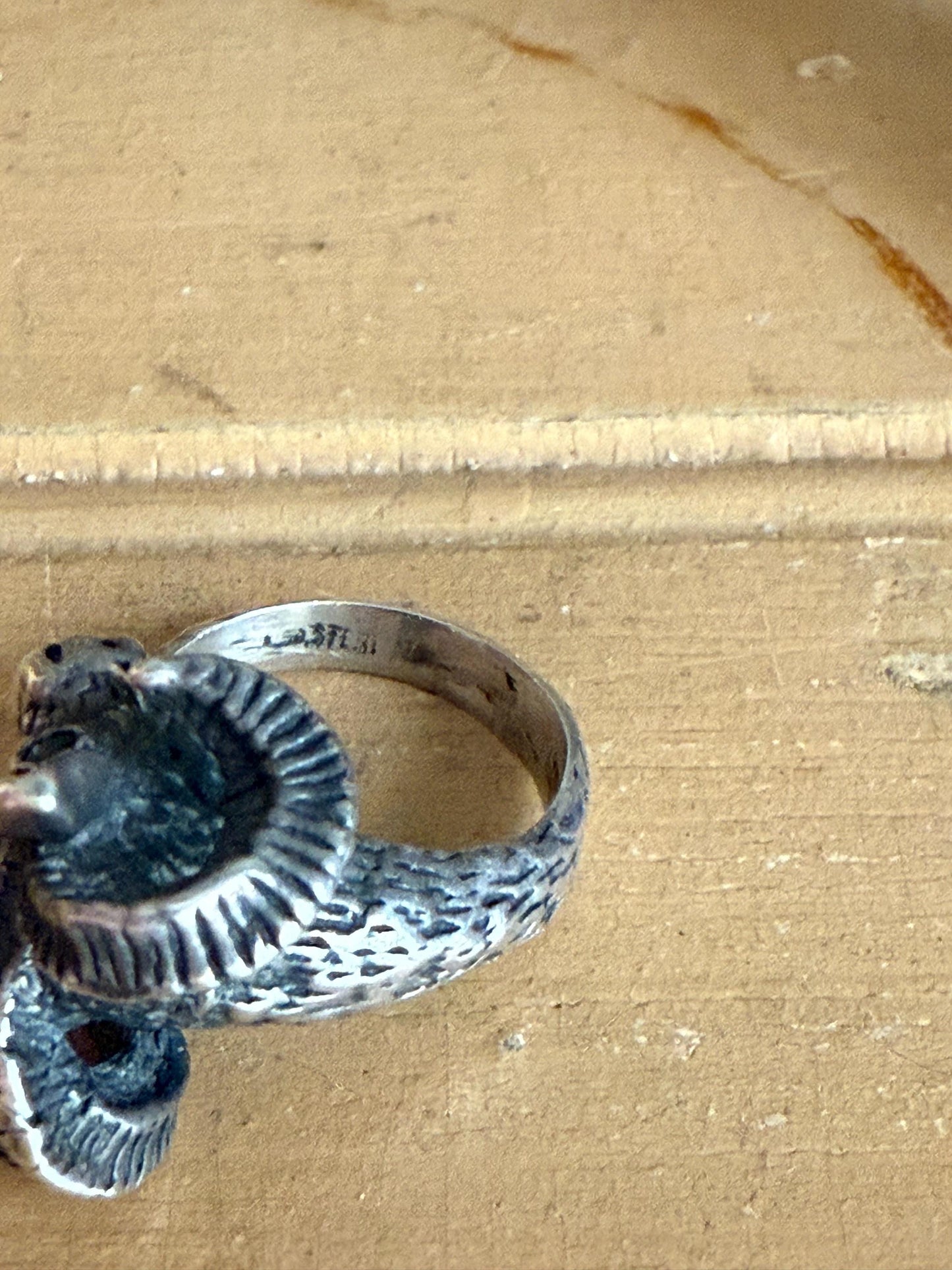 Vintage Solid Sterling Silver Ram Ring with Blue Eyes 1960-1970