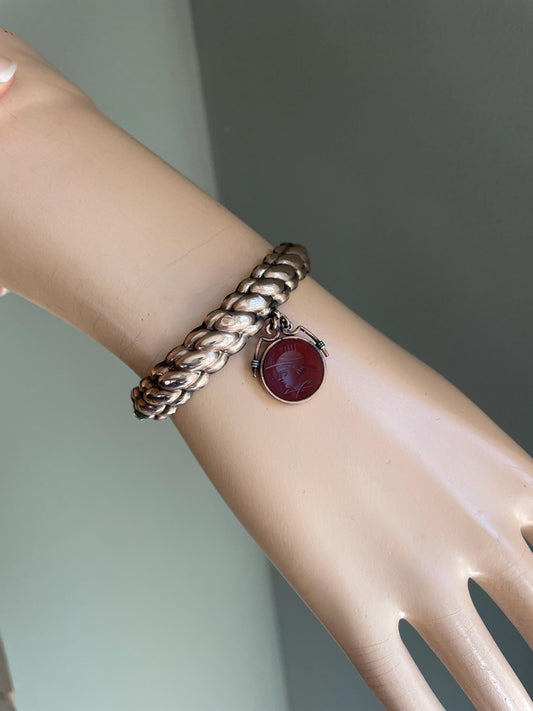 c1890 Antique Victorian Gold Filled Bracelet with Carnelian Tassie Intaglio of Soldier