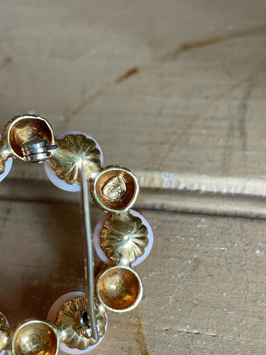 c1960 Italian 18K Yellow Gold Angel Skin Coral Circle Brooch