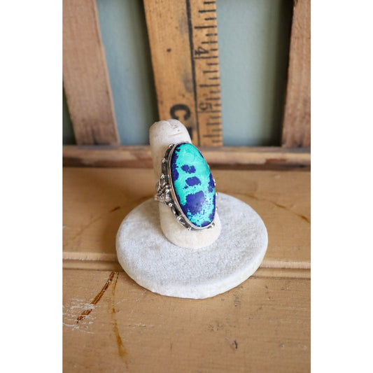 Vintage Sterling Silver Azurite Malachite Statement Ring in an Arts & Crafts Style
