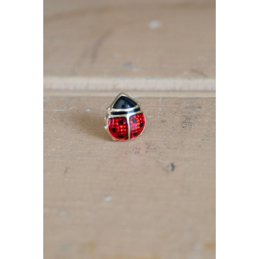 Sweet Single 14K Yellow Gold Enamel Ladybug Earring