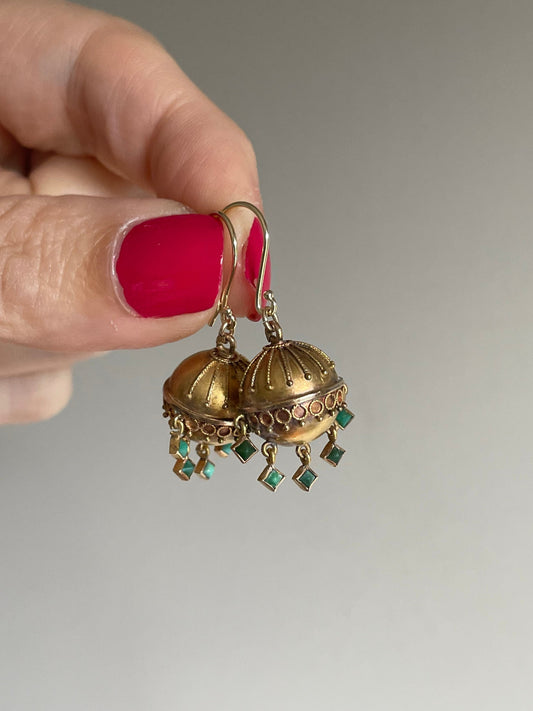 c1880 Demi Parure Victorian 14K Yellow Gold Turquoise Earrings and Brooch