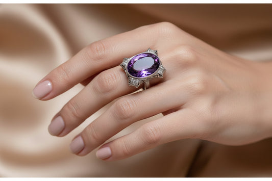 An 18K White and Yellow Gold Fine Amethyst Authentic Art Deco Ring