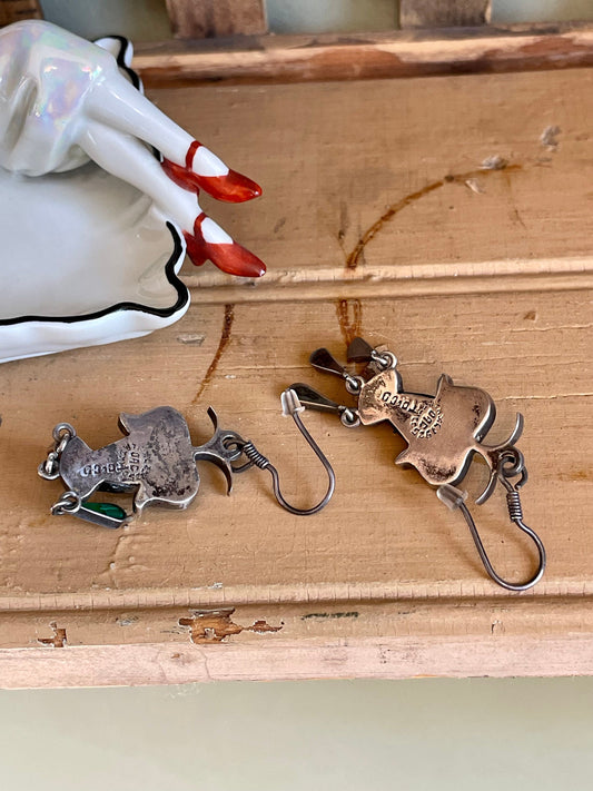 Matching Mexican Mask Sterling Silver Necklace and Earrings Onyx Malachite