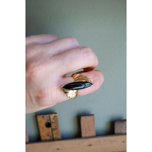 Vintage 14K Yellow Gold 1960-1970 Marquis Onyx Ring