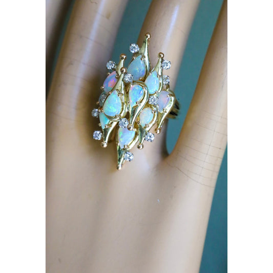 A Fine 1960's Jack Gutschneider 14K Opal and Diamond Cocktail Ring