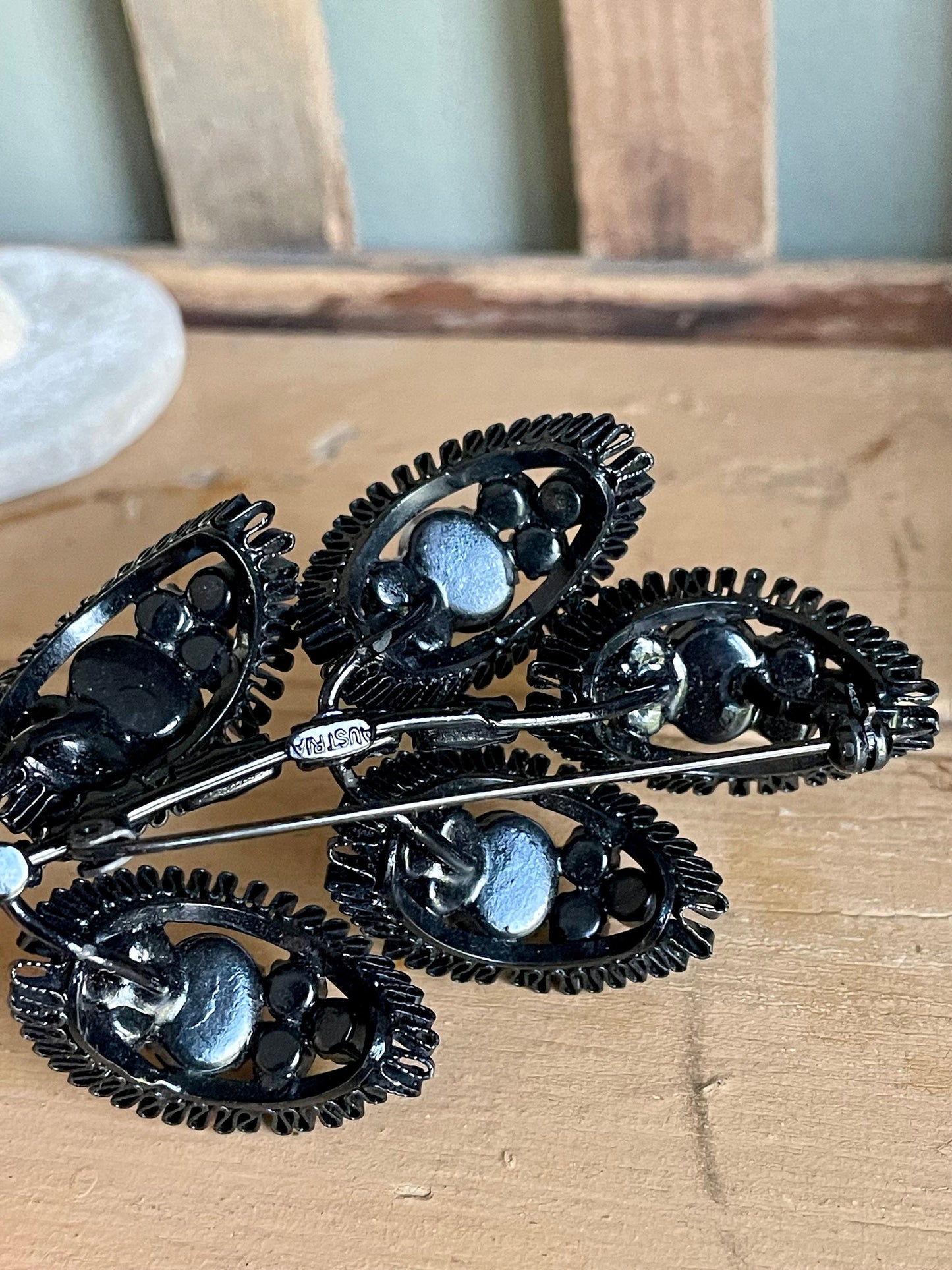 Massive Weiss Mid Century Japanned Black Stone Branch Brooch