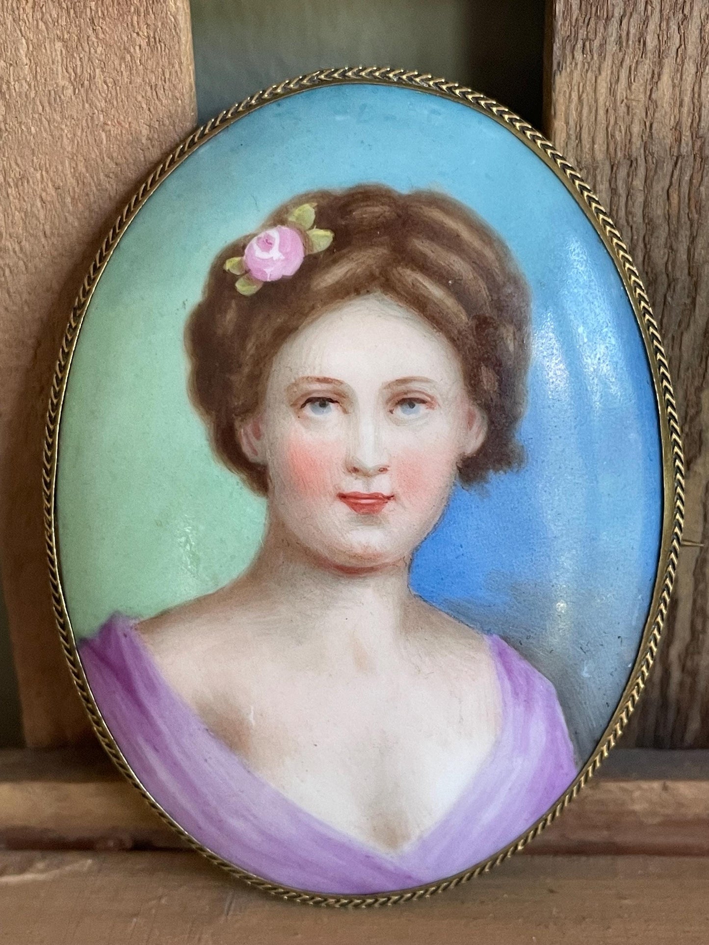 Antique c1900 Czechoslovakia Hand Painted Portrait on Porcelain