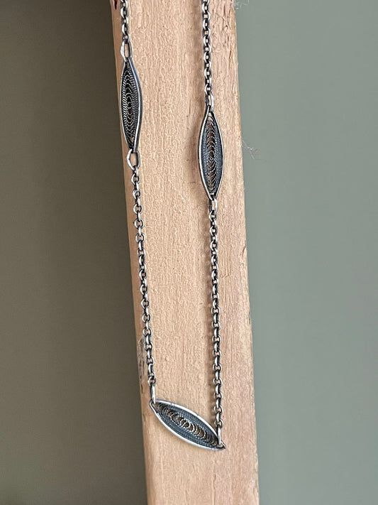 Antique Sterling Silver Hand Made Link Filigree Necklace