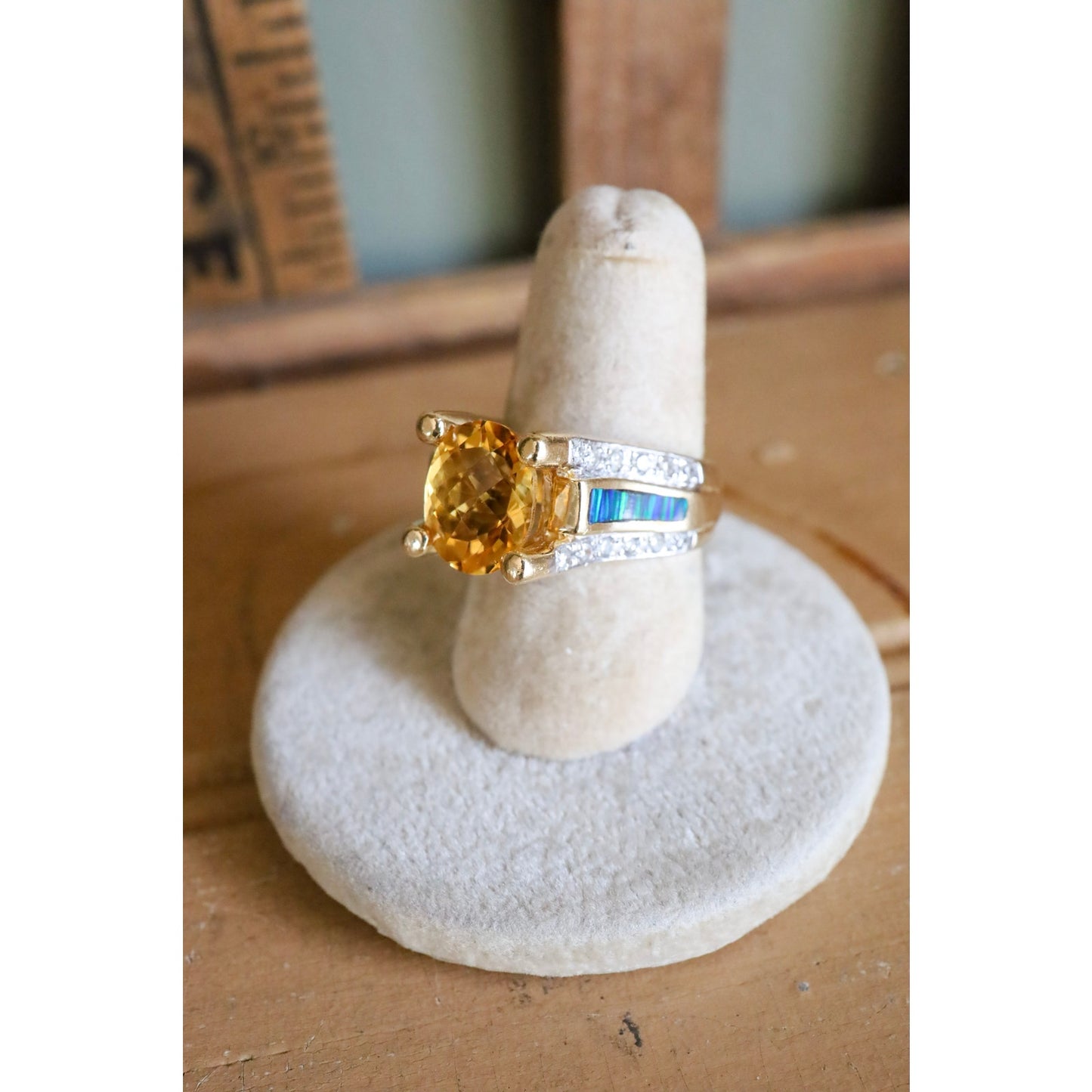 14K Yellow Gold Oval Checkerboard Cut Citrine with Diamonds