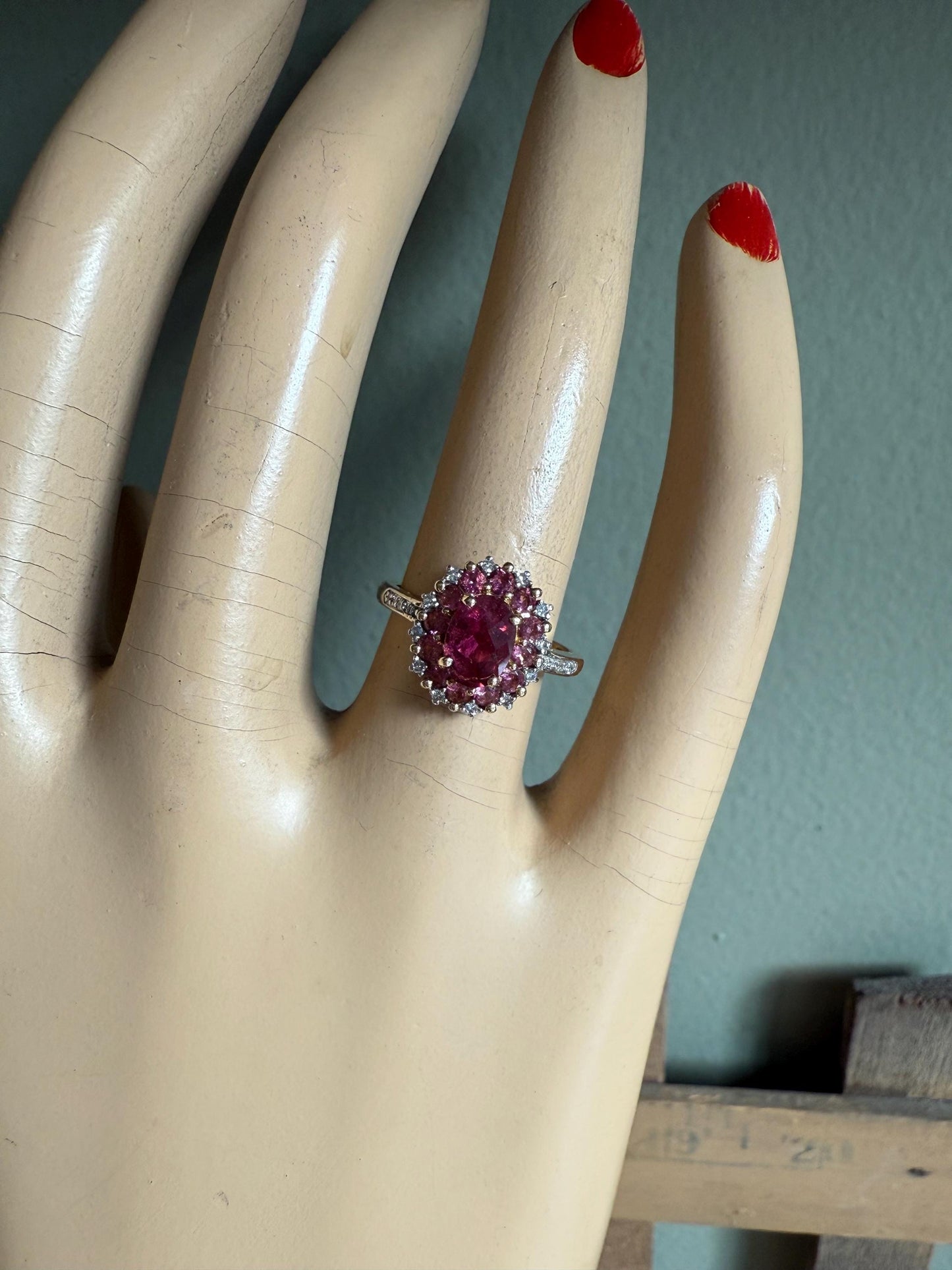 14K Yellow and White Gold Checkerboard Cut Pink Tourmaline with Accent Diamonds