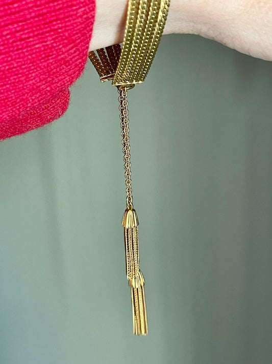 Vintage Four Link Shell Cameo Bracelet with Tassels